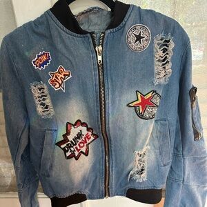 Jacket jean Ripped patch Frayed punk blue Youth